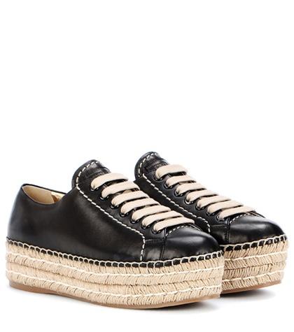 Miu Miu Leather Espadrille Platform Sneakers