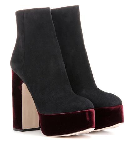 Miu Miu Suede And Velvet Platform Ankle Boots