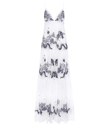 Roberto Cavalli Embroidered Cotton Maxi Dress