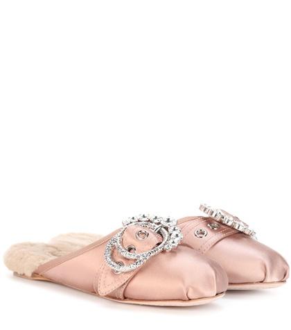 Melissa Odabash Embellished Satin And Fur Slippers