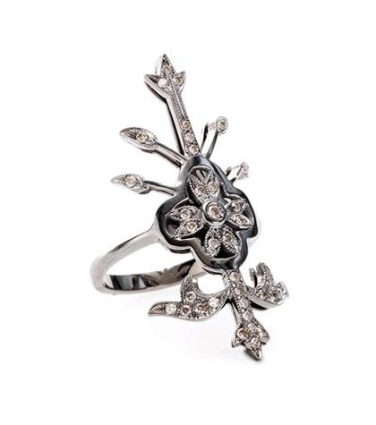 Ileana Makri 18kt White Oxidized Gold Macrame Ring With Brown Diamonds