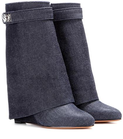 Givenchy Shark Lock Denim Wedge Boots