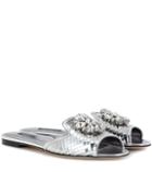 Dolce & Gabbana Bianca Metallic Leather Slip-on Sandals