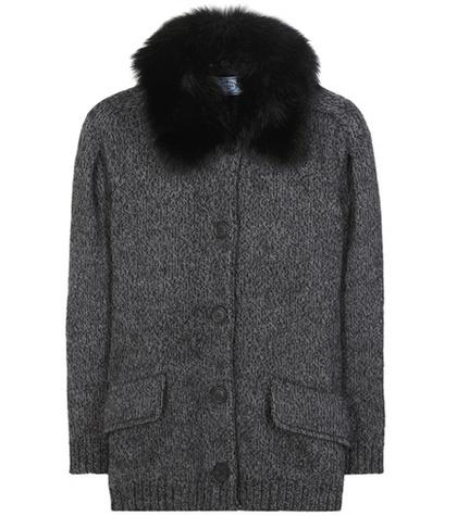 Prada Fur-trimmed Angora And Wool Cardigan