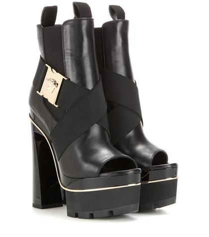 Versace Embellished Leather Ankle Boots