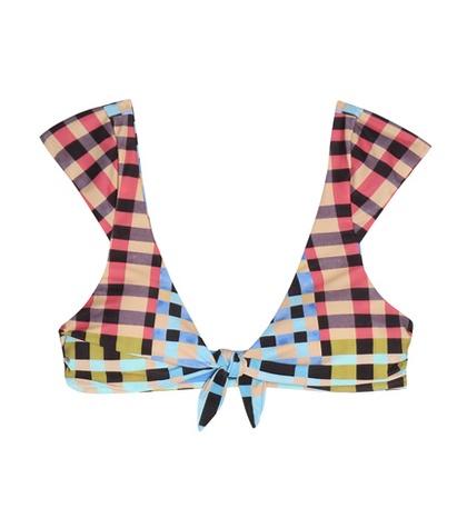Valentino Plaid Cap-sleeve Bikini Top