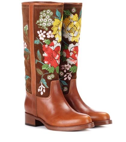 Charlotte Olympia Embroidered Suede And Leather Boots