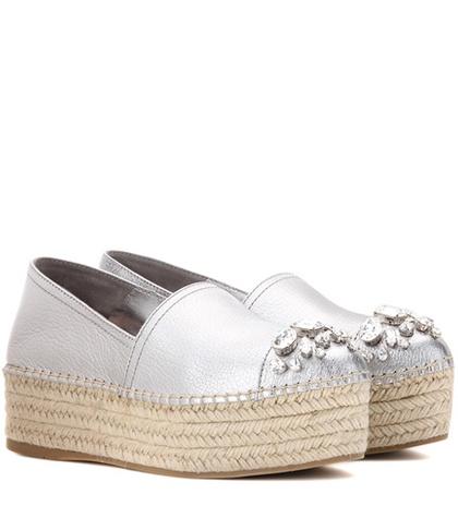 Valentino Embellished Metallic Leather Platform Espadrilles