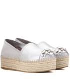 Valentino Embellished Metallic Leather Platform Espadrilles
