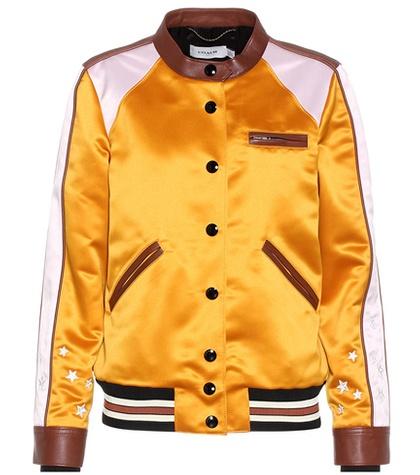 Coach Leather-trimmed Satin Bomber Jacket