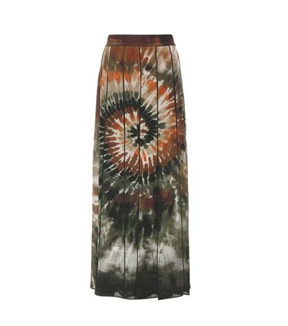 Valentino Printed Pleated Silk Maxi Skirt