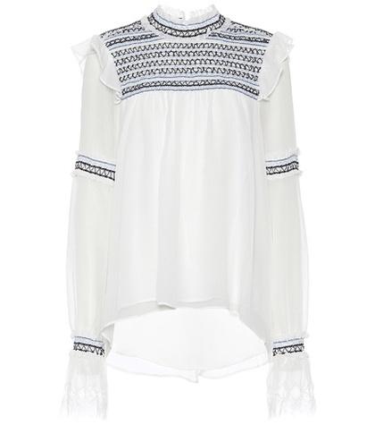 Jonathan Simkhai Embroidered Silk Top