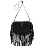 Balenciaga Monogram Fringed Suede Shoulder Bag