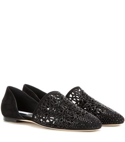 Jimmy Choo Globe Flat Crystal-embellished Perforated Suede Ballerinas