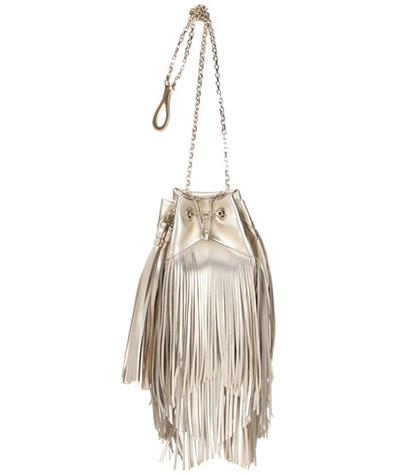 Roger Vivier Prismick Fringed Metallic Leather Bucket Bag