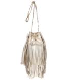 Roger Vivier Prismick Fringed Metallic Leather Bucket Bag