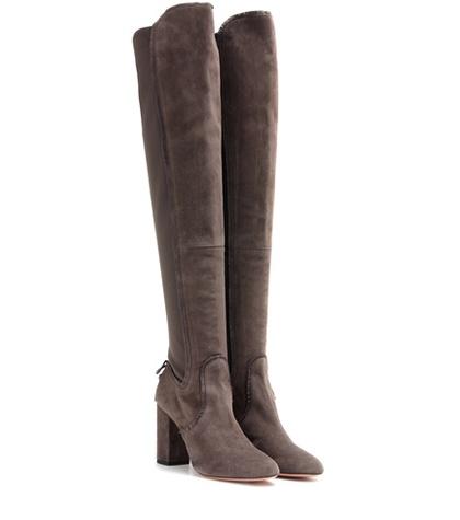 Aquazzura Dasha 85 Suede And Fabric Over-the-knee Boots