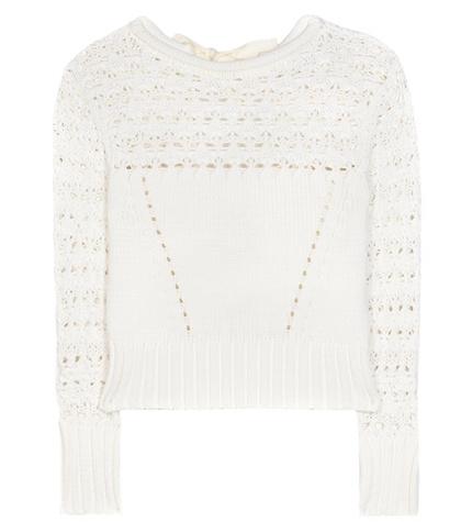 Oscar De La Renta Crochet-knit Cotton-blend Sweater
