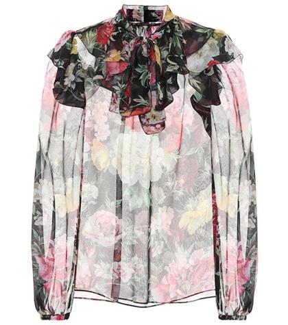 Roger Vivier Printed Silk Chiffon Blouse