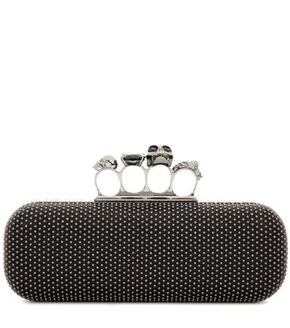 Balenciaga Knuckle Embellished Suede Box Clutch