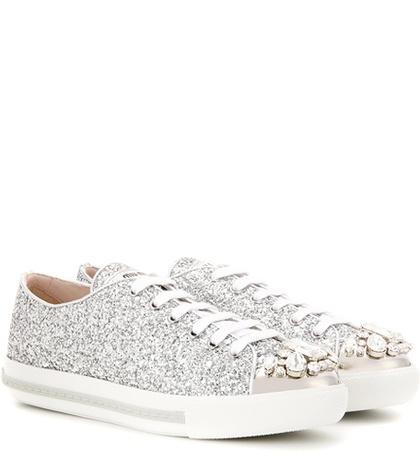 Miu Miu Embellished Glitter Sneakers