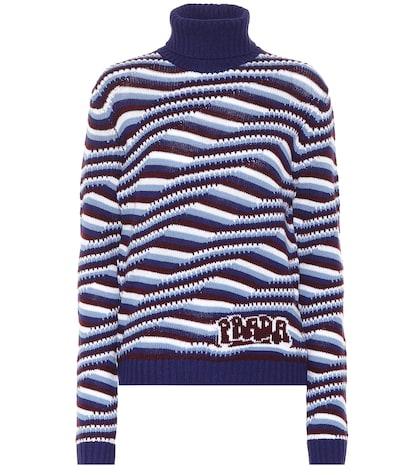 Prada Striped Cashmere Turtleneck Sweater