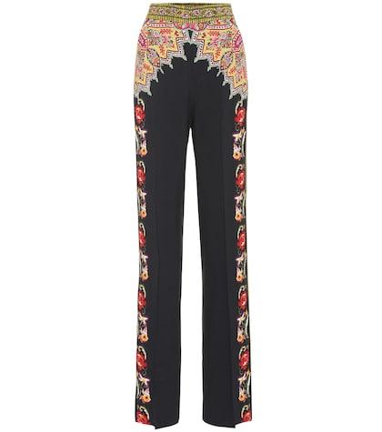Etro Embroidered Crêpe Straight Pants