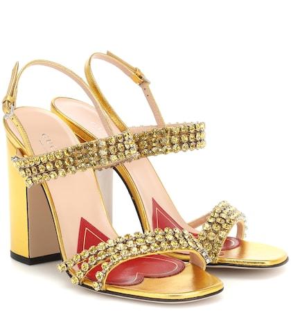Gucci Crystal Metallic Leather Sandals