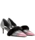 Valentino Fur-trimmed Kitten-heel Pumps