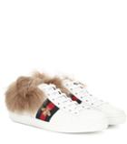 Gucci Ace Fur-trimmed Leather Sneakers