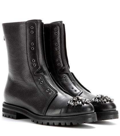 Miu Miu Hatcher Embellished Leather Ankle Boots
