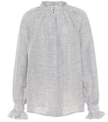 Co Striped Standing-collar Blouse