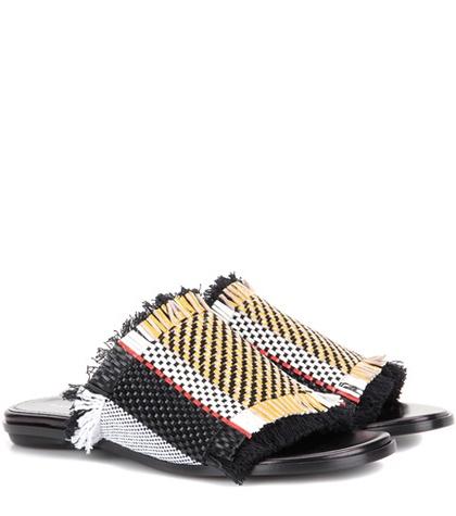 Off-white Woven Leather And Fabric Sandals