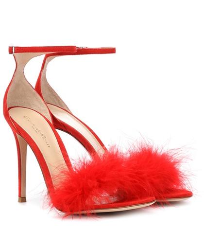 Gianvito Rossi Bliss Feather-trimmed Suede Sandals