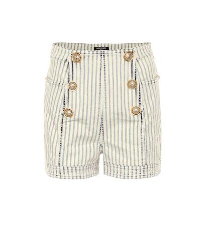 Balmain Striped High-rise Denim Shorts