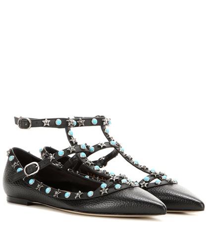Valentino Valentino Garavani Starstudded Leather Ballerinas