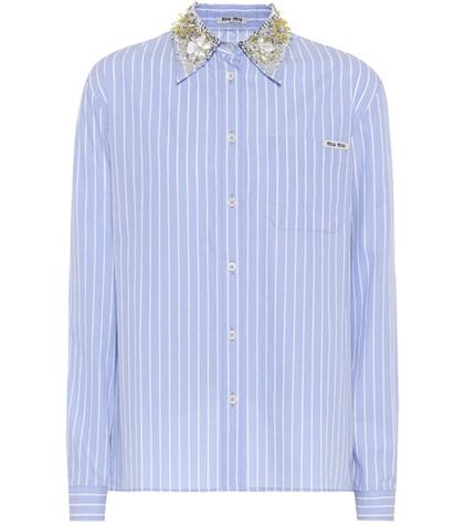 Miu Miu Embellished Striped Cotton Shirt