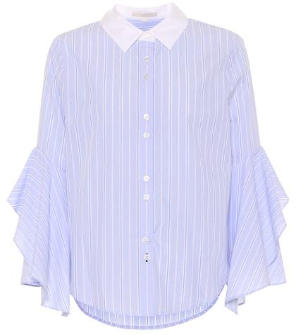 Norma Kamali Ruffle-trimmed Striped Cotton Shirt