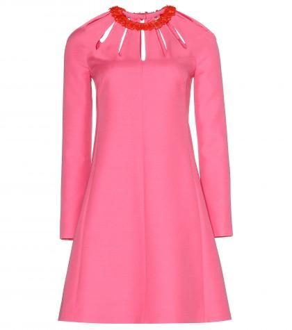 Valentino Wool And Silk Dress With Leather Collar