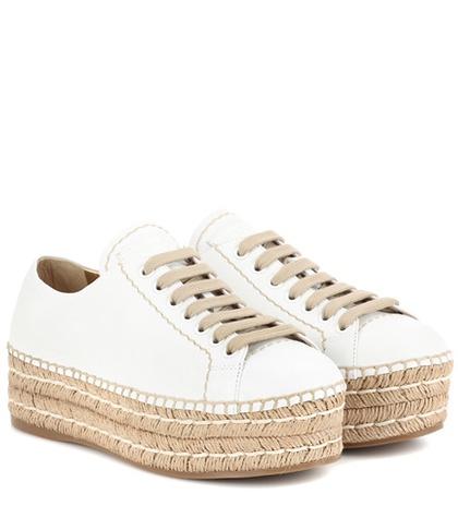 Prada Leather Espadrille Platform Sneakers