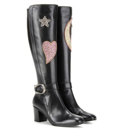 Gucci Crystal-embellished Knee-high Leather Boots