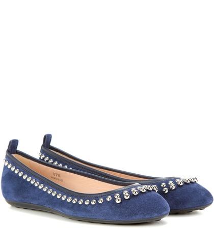 Tod's Embellished Suede Ballerinas