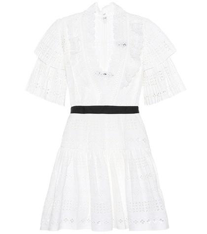 Self-portrait Stripe Broderie Anglaise Cotton Minidress