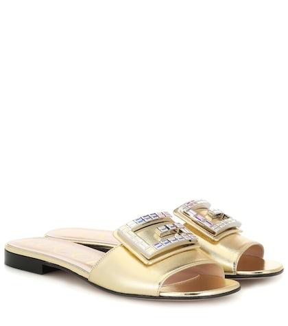 Gucci Embellished Metallic Leather Sandals