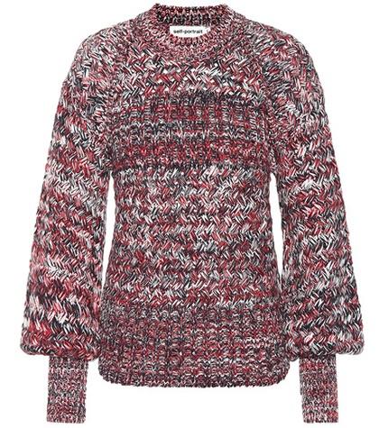 Self-portrait Bishop-sleeve Cotton-blend Sweater