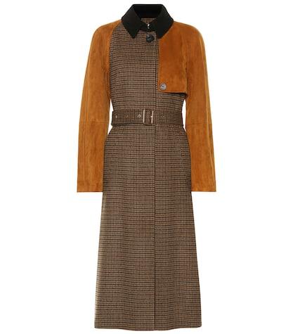 Salvatore Ferragamo Checked Wool And Suede Trench Coat