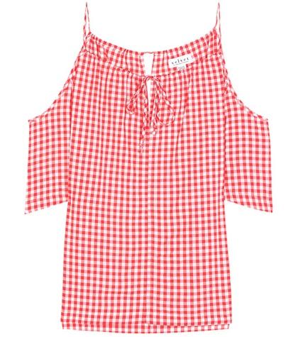 The Row Nedra Gingham Cold-shoulder Top