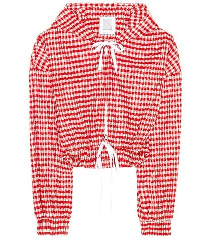 Rosie Assoulin Hoodie Crinkle-gingham Cropped Jacket