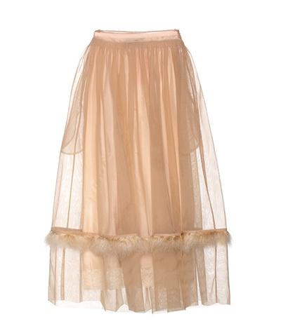 Linda Farrow Feather-trimmed Tulle Skirt