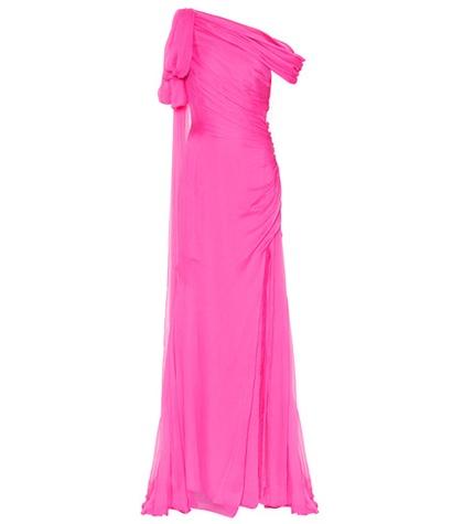 Oscar De La Renta One-shoulder Silk Chiffon Gown